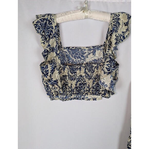 Women's Set L Cream Medallion Print Cap Sleeve Crop Top Maxi Skirt Pull On Comfy - Picture 5 of 9